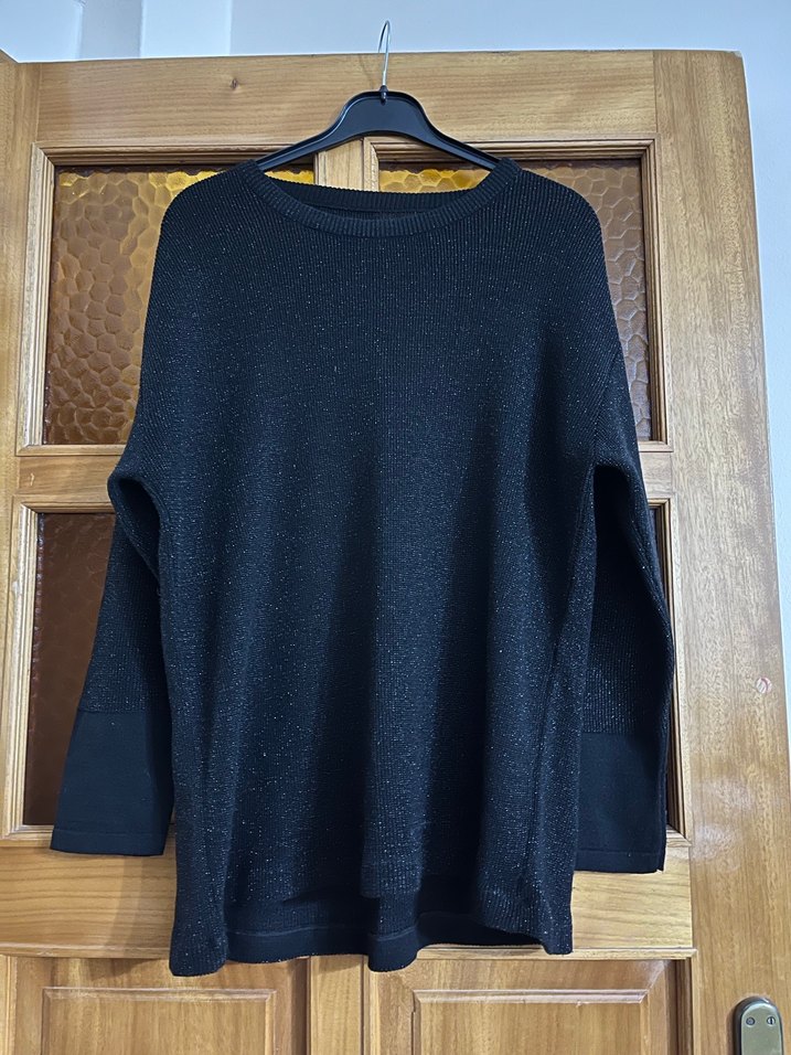 Siyah Örgü Kadın Kazak, Bisiklet Yaka, Salaş - Görsel 2