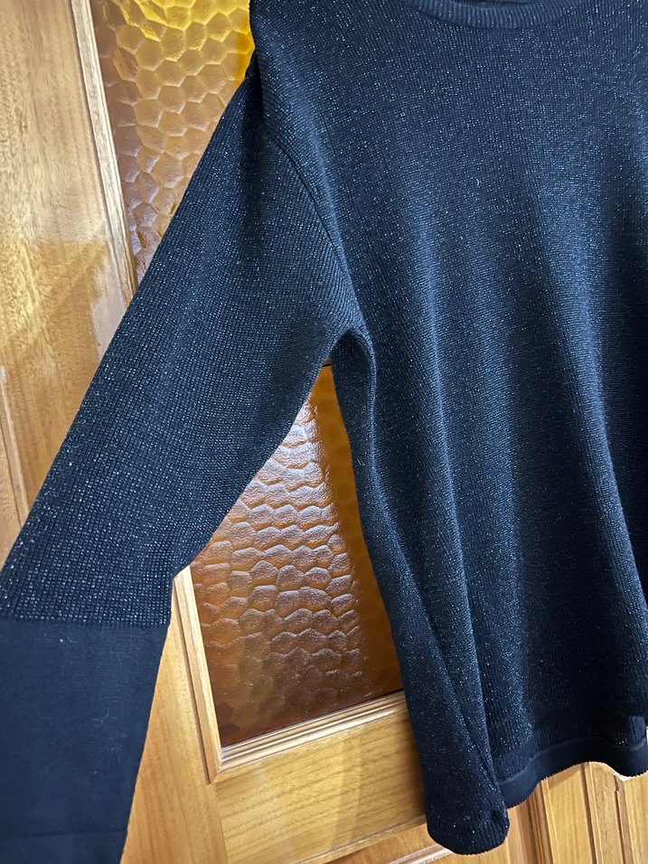 Siyah Örgü Kadın Kazak, Bisiklet Yaka, Salaş - Görsel 4