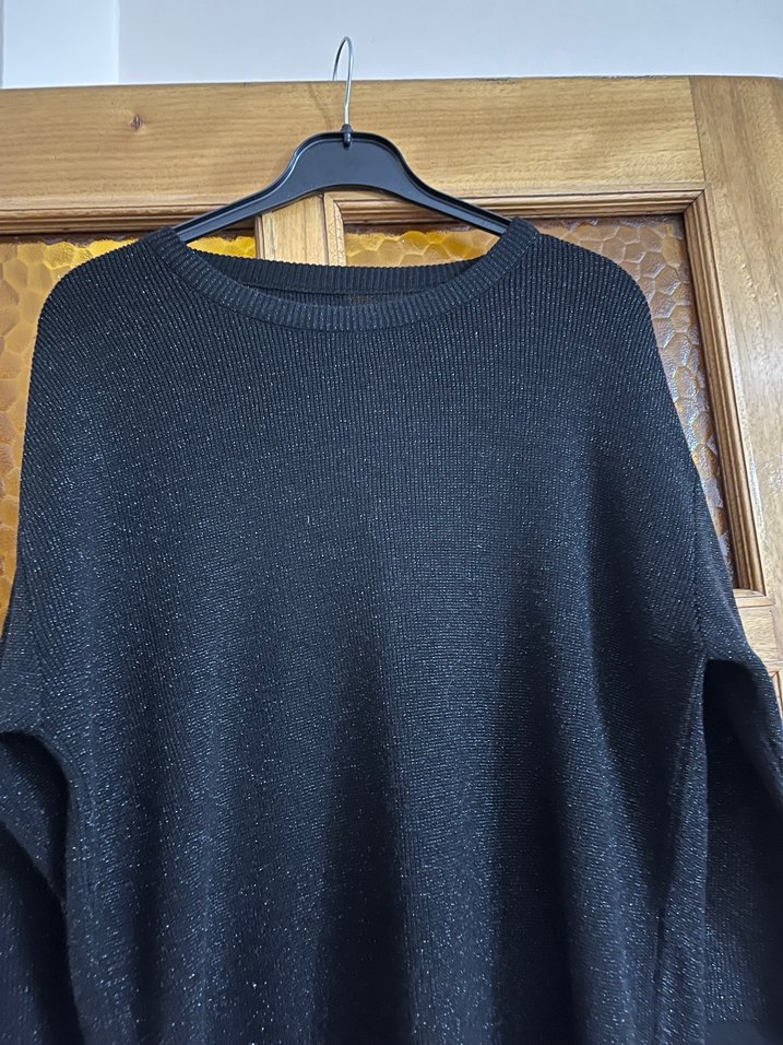 Siyah Örgü Kadın Kazak, Bisiklet Yaka, Salaş - Görsel 3