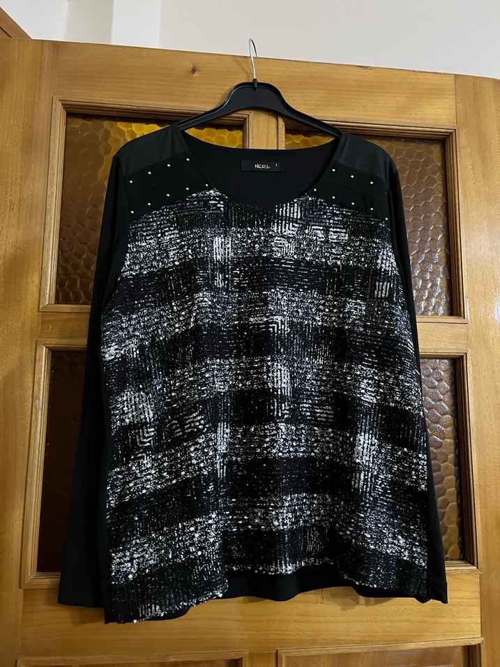 Siyah  Desenli Uzun Kollu Triko Bluz - Görsel 2