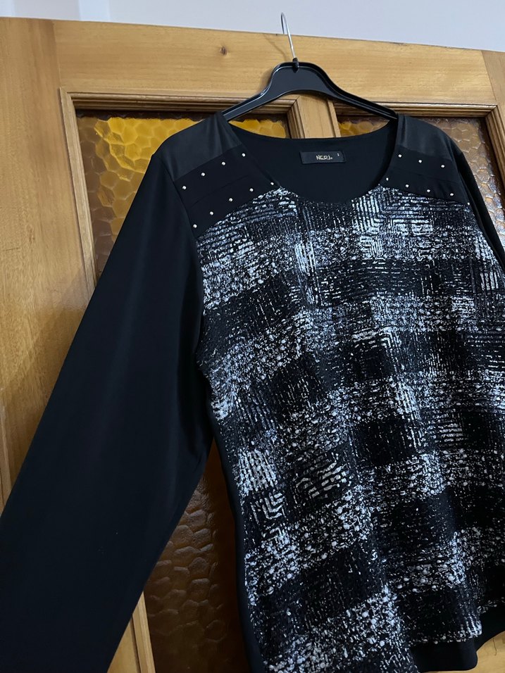 Siyah  Desenli Uzun Kollu Triko Bluz - Görsel 3