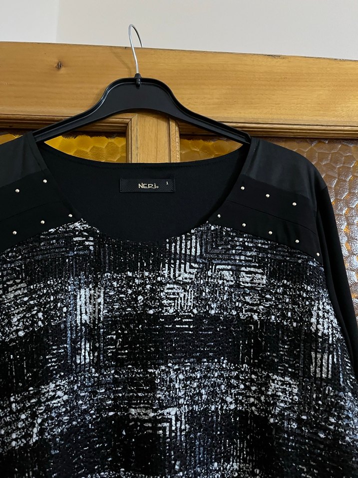 Siyah  Desenli Uzun Kollu Triko Bluz - Görsel 4