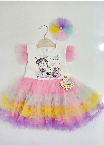 Tokalı Unicorn Baskılı Elbise. 