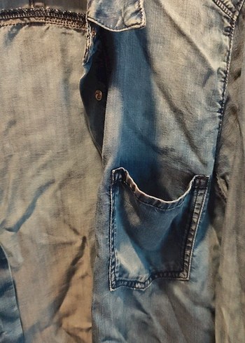 Kadın Mavi Denim Düğmeli Gömlek - Görsel 3