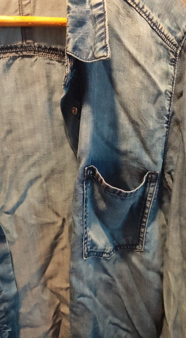 Kadın Mavi Denim Düğmeli Gömlek - Görsel 3