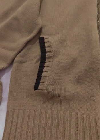 Bej Kapüşonlu Fermuarlı hırka - Görsel 2