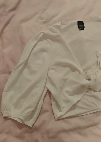 Beyaz V Yakalı Uzun Kollu Keten bolero - Görsel 2