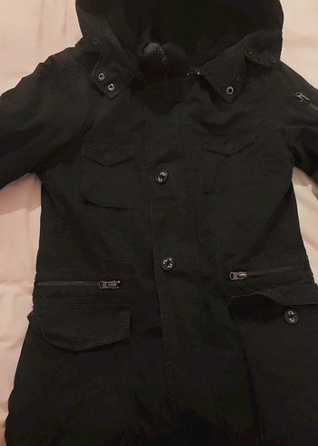 kadın Siyah Düğmeli ve fermuarlı Street Wear Kaban - Görsel 5