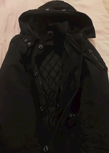 kadın Siyah Düğmeli ve fermuarlı Street Wear Kaban - Görsel 7