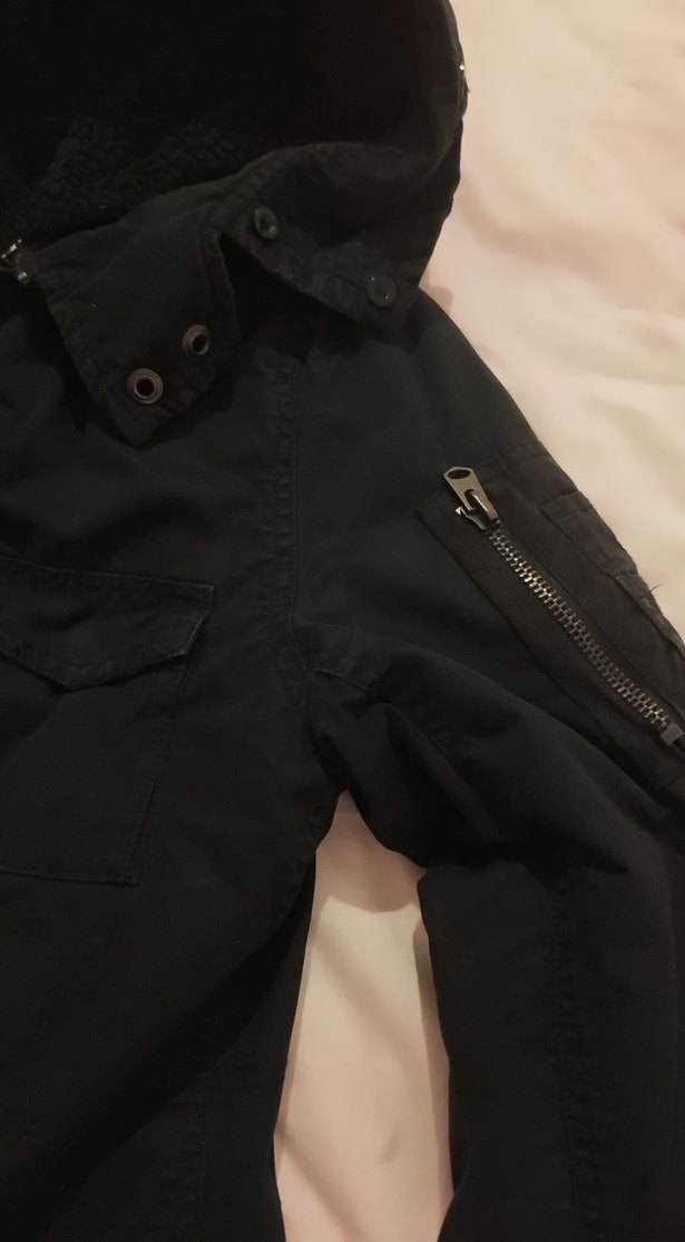 kadın Siyah Düğmeli ve fermuarlı Street Wear Kaban - Görsel 4