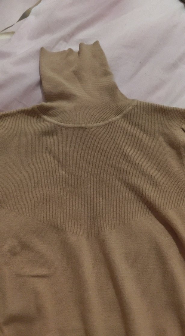 Bej Kadın Boğazlı Uzun Kollu Triko - Görsel 4