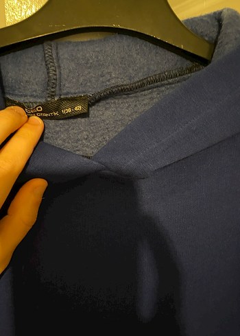universal Beden mavi Renk Kadın Mavi Kapüşonlu Salaş Elbise