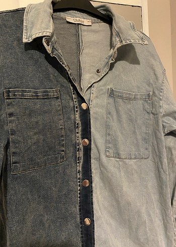 l Beden gri Renk Gri Batik Desenli Kadın Denim Ceket