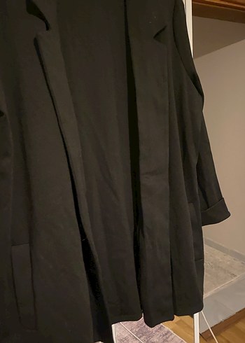 m Beden siyah Renk Drapeli Siyah Kadın Keten Blazer