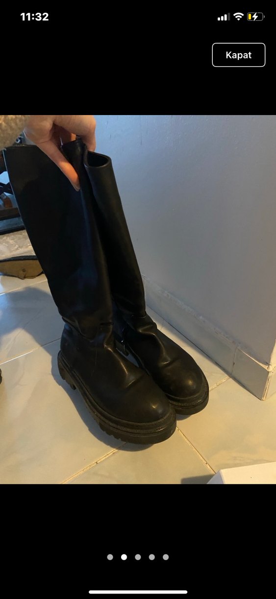 Siyah Rugan Topuklu Diz Boyu Kadın Çizme - Görsel 4