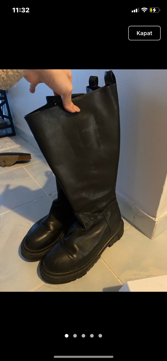 Siyah Rugan Topuklu Diz Boyu Kadın Çizme - Görsel 5