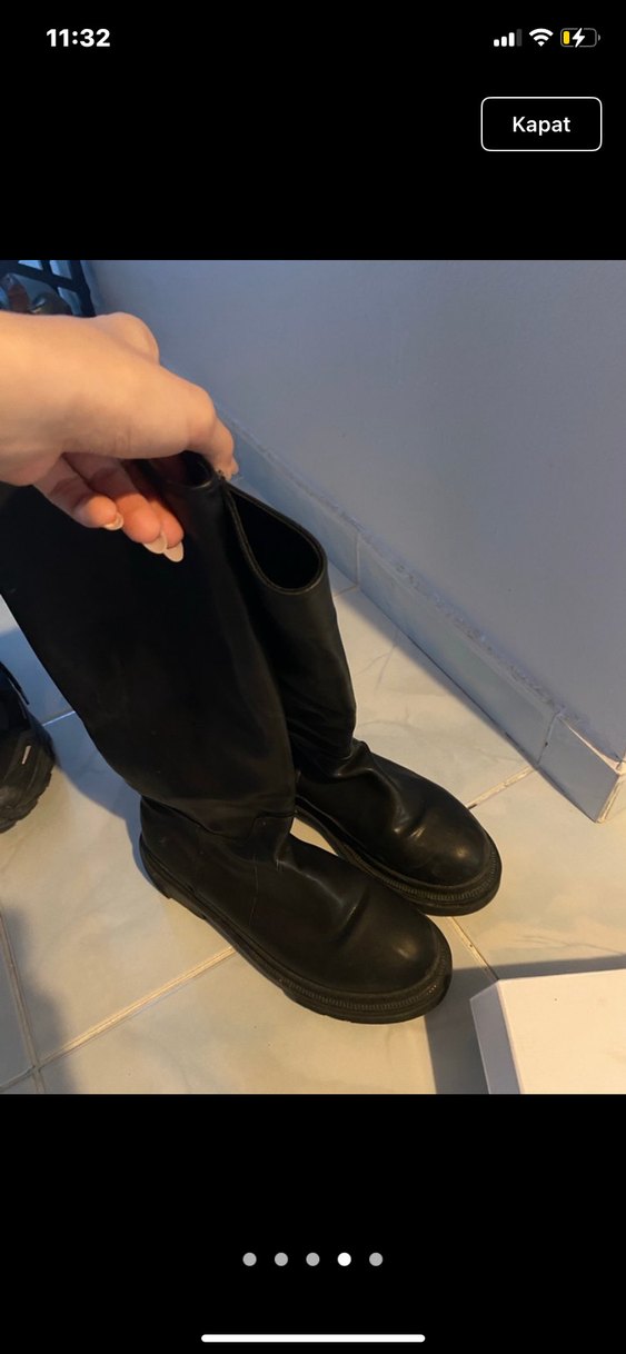 Siyah Rugan Topuklu Diz Boyu Kadın Çizme - Görsel 3