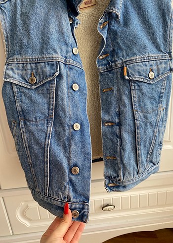 Düğmeli Mavi Kadın Kot Yelek - Görsel 2