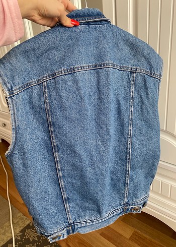 Düğmeli Mavi Kadın Kot Yelek - Görsel 5