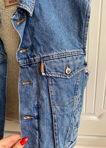 Düğmeli Mavi Kadın Kot Yelek - Görsel 4