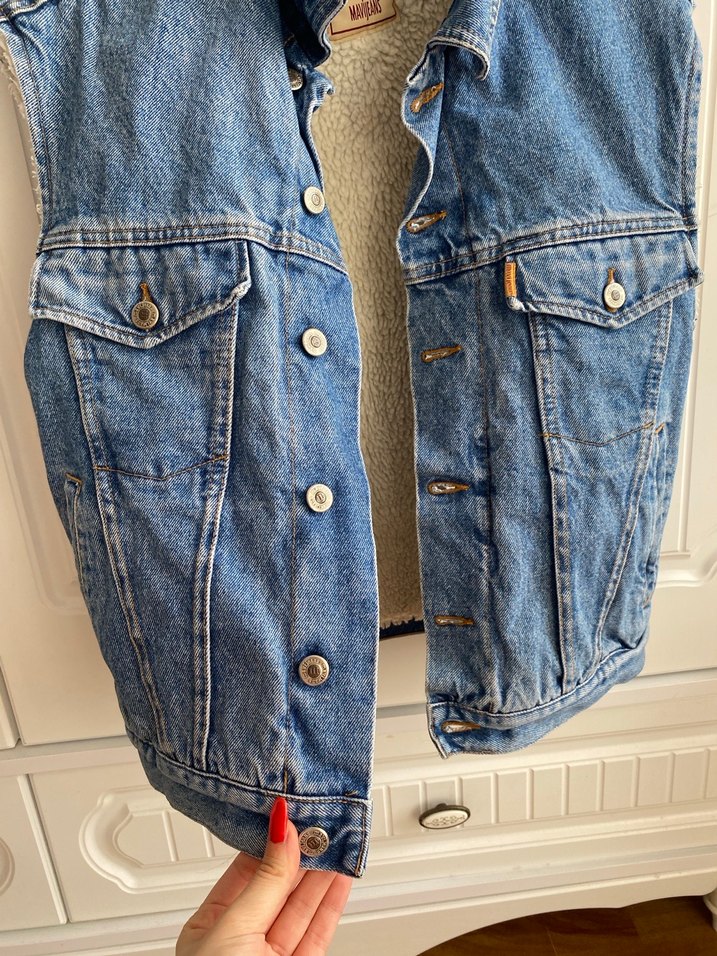 Düğmeli Mavi Kadın Kot Yelek - Görsel 2