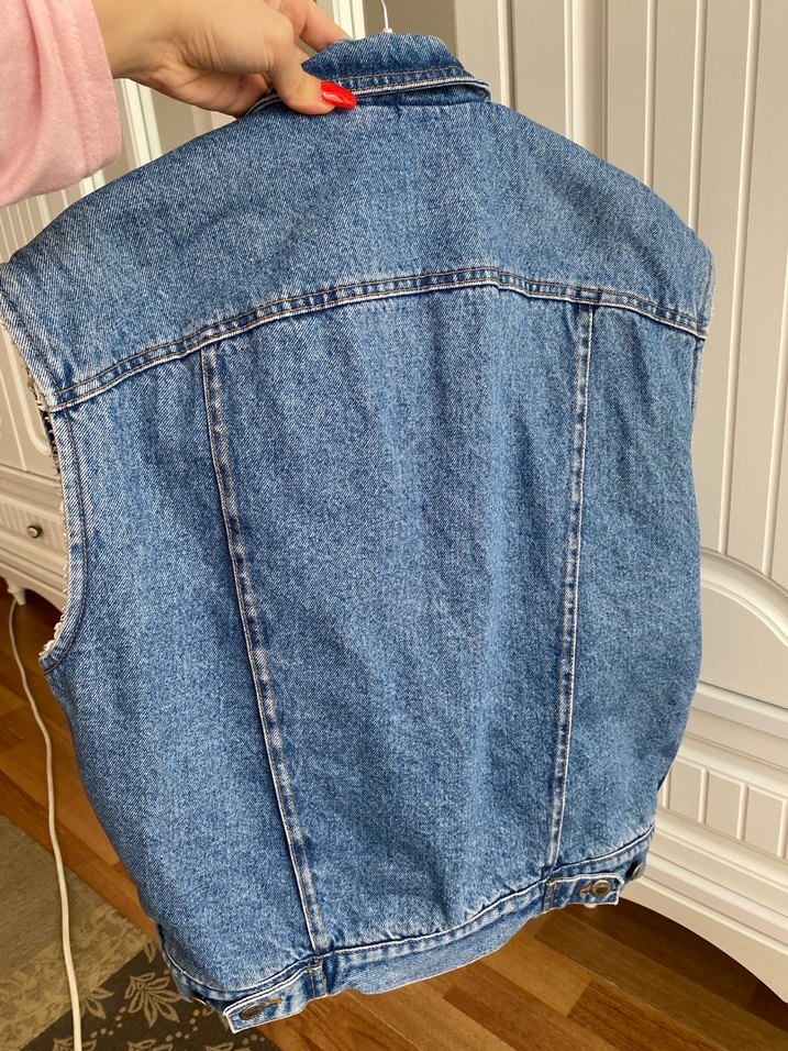 Düğmeli Mavi Kadın Kot Yelek - Görsel 5