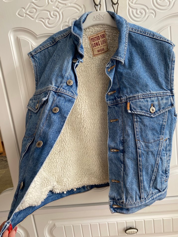 Düğmeli Mavi Kadın Kot Yelek - Görsel 3