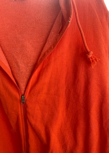 Kırmızı Fermuarlı Kapüşonlu Kadın hırka - Görsel 5