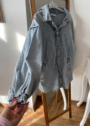 Gri Düğmeli Kadın Denim Ceket - Görsel 4