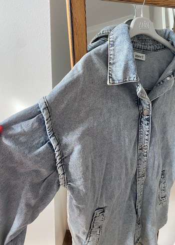 Gri Düğmeli Kadın Denim Ceket - Görsel 3