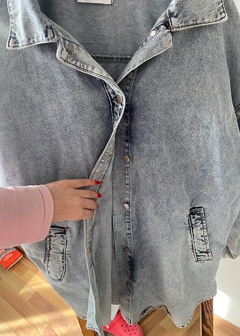 Gri Düğmeli Kadın Denim Ceket - Görsel 5