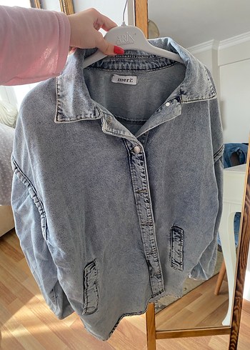 Gri Düğmeli Kadın Denim Ceket - Görsel 8