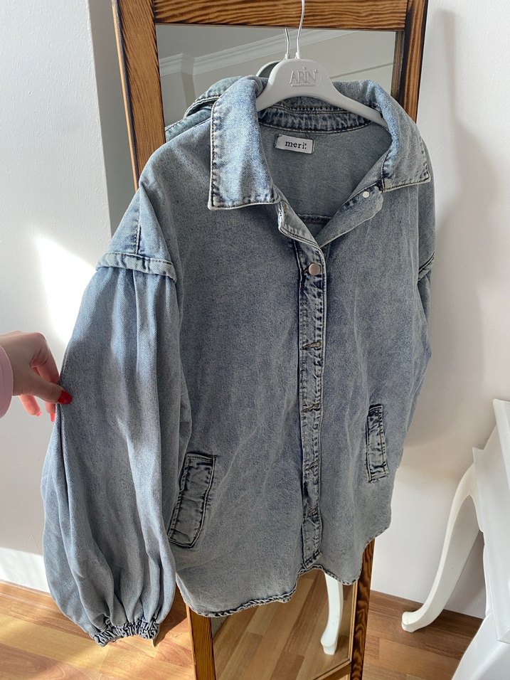 Gri Düğmeli Kadın Denim Ceket - Görsel 2