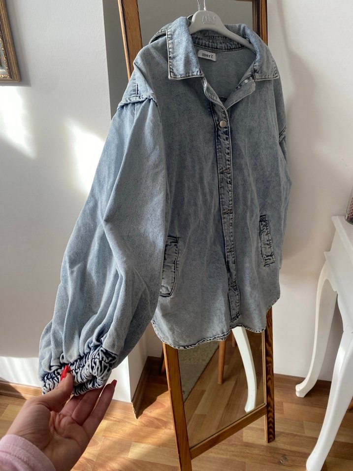 Gri Düğmeli Kadın Denim Ceket - Görsel 4