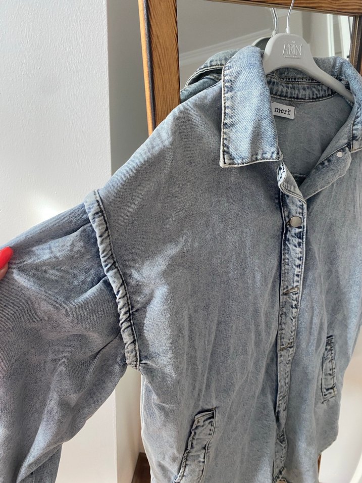 Gri Düğmeli Kadın Denim Ceket - Görsel 3