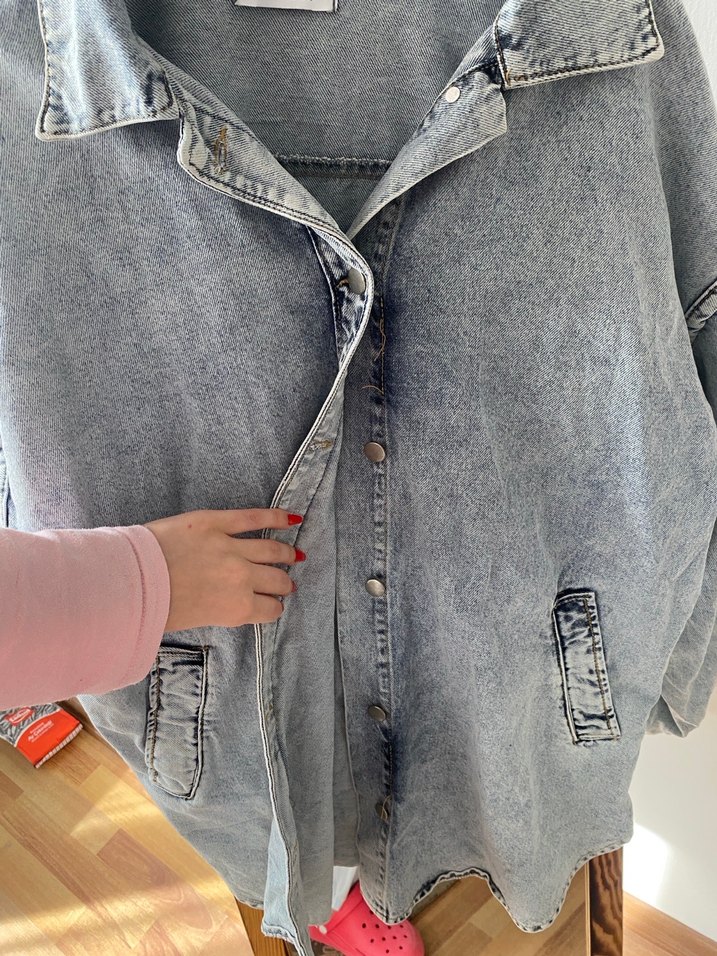 Gri Düğmeli Kadın Denim Ceket - Görsel 5