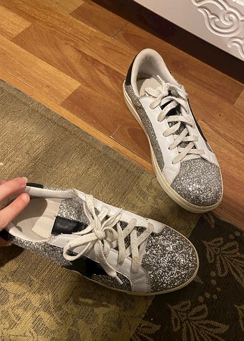 Beyaz Gri Parlak Platform Spor Ayakkabı - Görsel 2