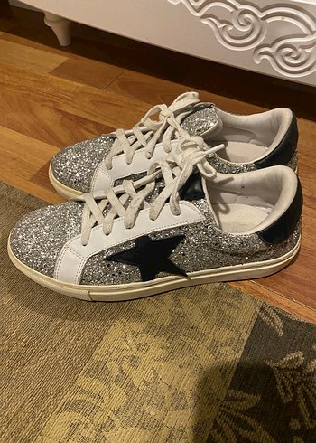 Beyaz Gri Parlak Platform Spor Ayakkabı - Görsel 6