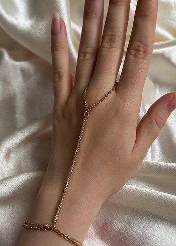 Gümüş Taşlı Altın Renk Kadın El Zinciri Çelik Şahmeran - Görsel 3