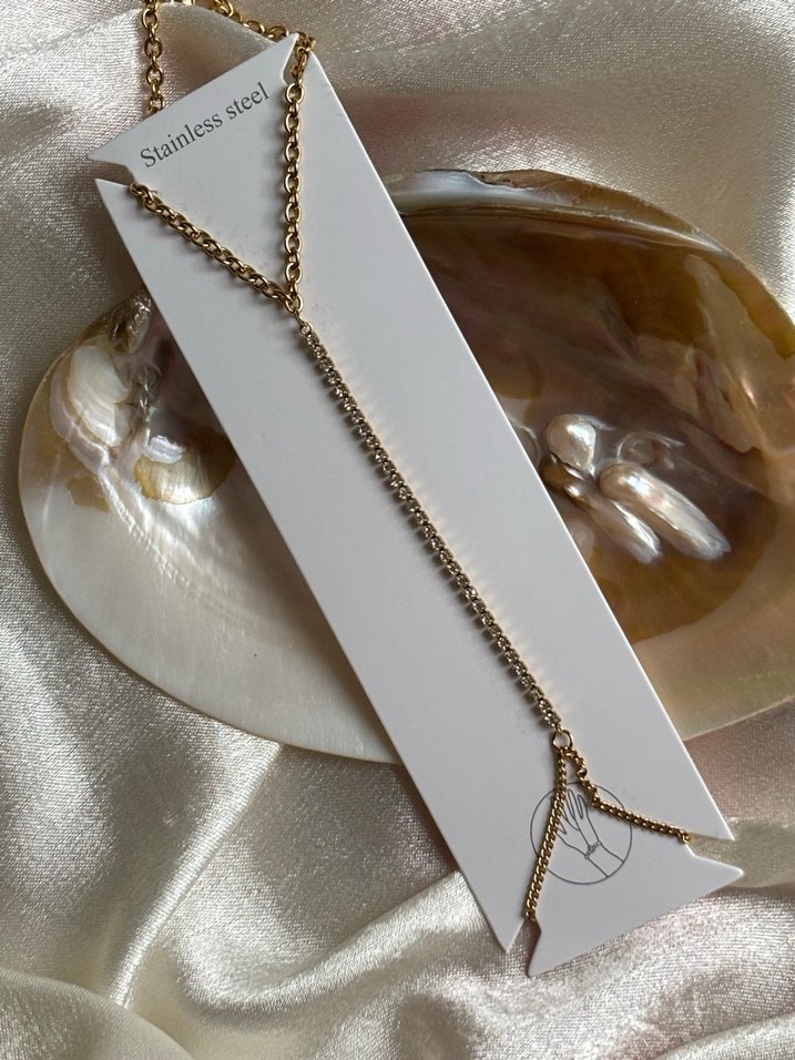 Gümüş Taşlı Altın Renk Kadın El Zinciri Çelik Şahmeran - Görsel 2