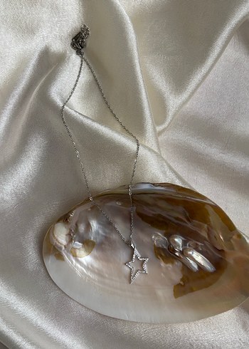 Gümüş Taşlı Yıldız Çelik Kolye - Görsel 2