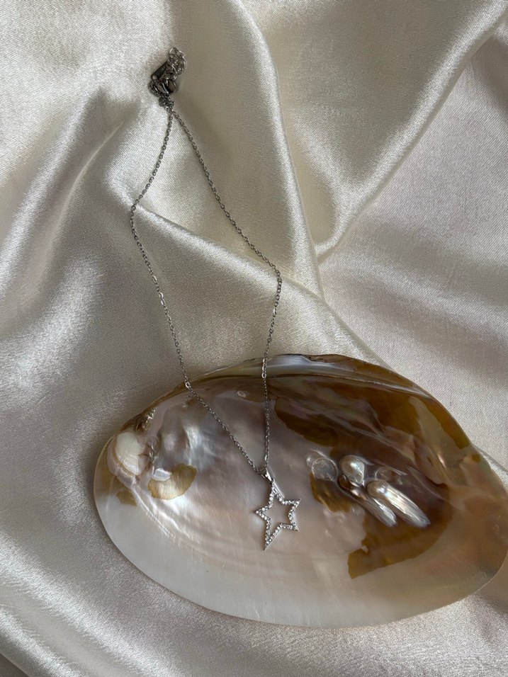 Gümüş Taşlı Yıldız Çelik Kolye - Görsel 2