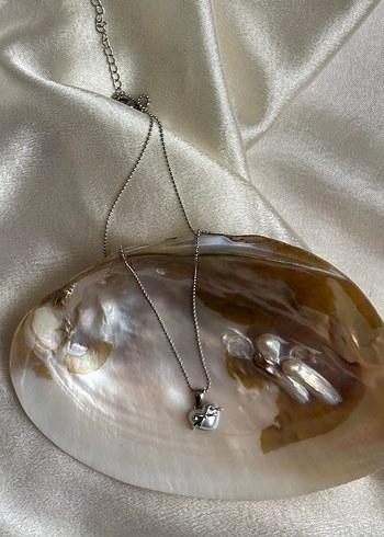 Beyaz Gümüş Kalp Kurdele Midi Çelik Kolye - Görsel 2