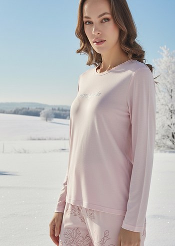 Pembe Uzun Kollu Kadın Pijama Takımı - Görsel 2