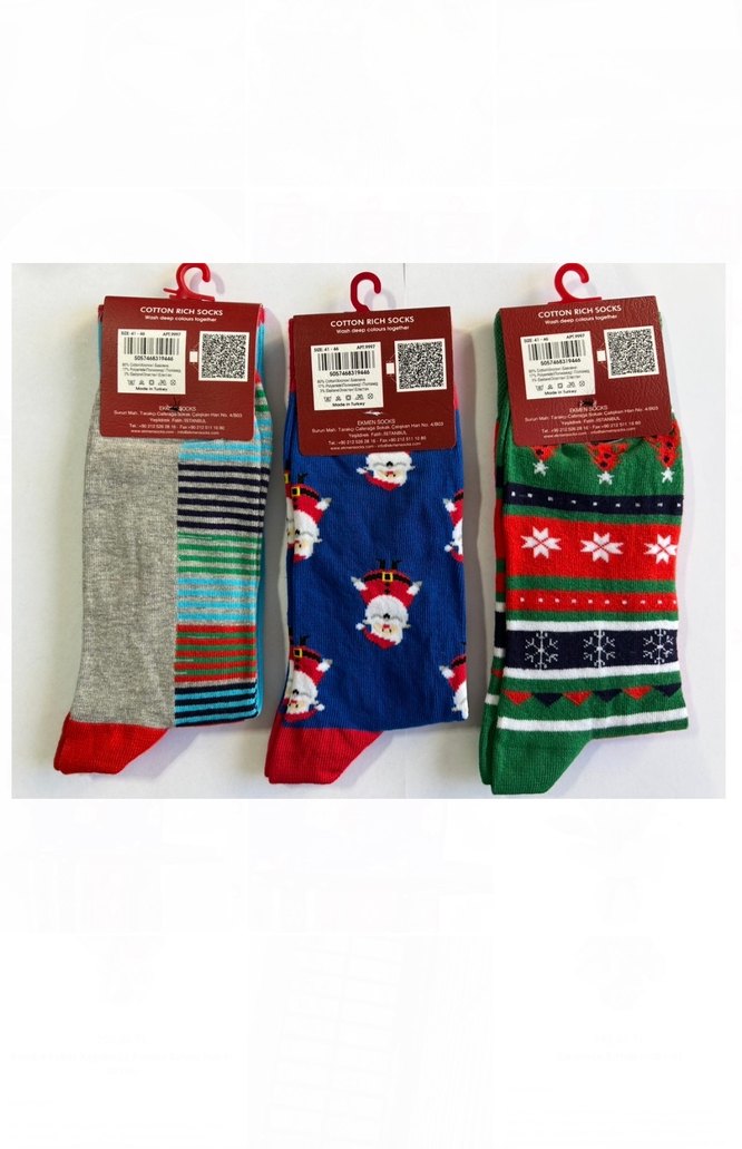 Yeni yıl, yılbaşı erkek çorapları 3 lü - Görsel 2