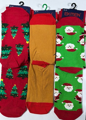 Yeni yıl, yılbaşı desenli soket çoraplar 3 adet - Görsel 3