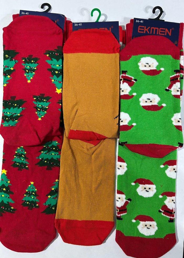 Yeni yıl, yılbaşı desenli soket çoraplar 3 adet - Görsel 3
