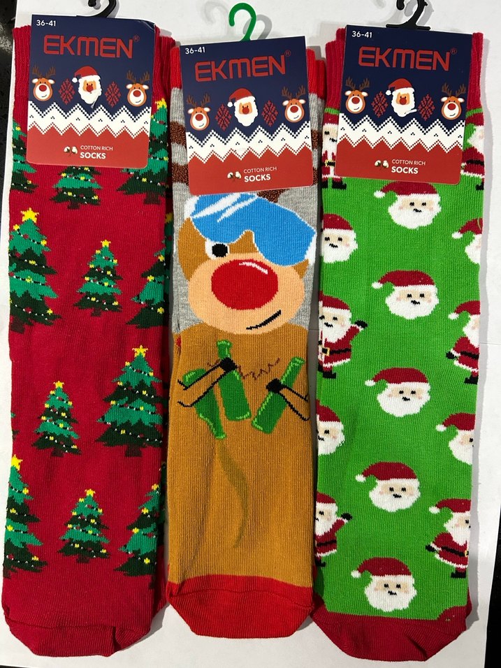 Yeni yıl, yılbaşı desenli soket çoraplar 3 adet - Görsel 2