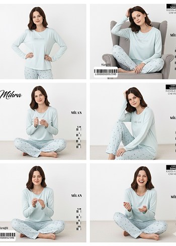 Açık Mavi Uzun Kollu Rahat Kadın Pijama Takımı - Görsel 3