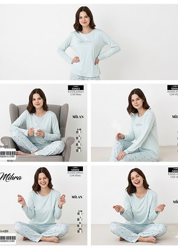 Açık Mavi Uzun Kollu Rahat Kadın Pijama Takımı - Görsel 2